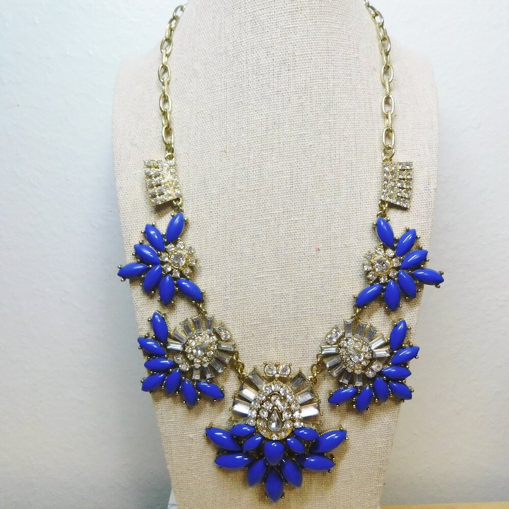 Light Gold Tone & Blue Bib Statement Necklace